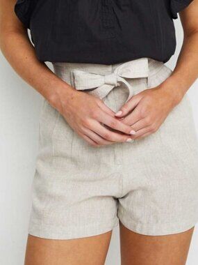 Scarlett Poppies Cream High Waisted The Linen Shorts Tie Belt Size XS‎